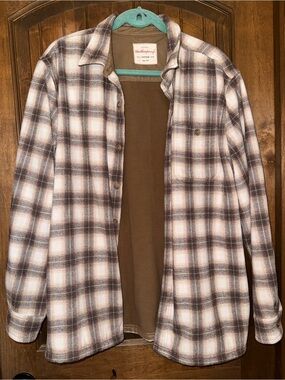 Weatherproof Brown Plaid Jacket with Teal Trim